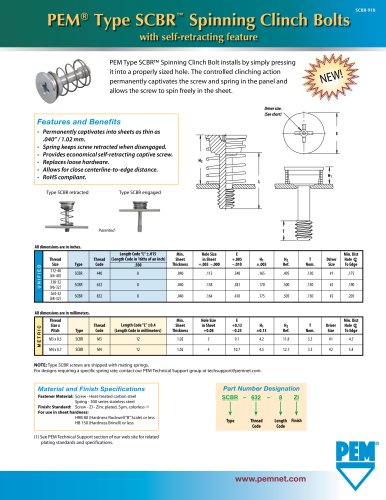 PEM Type SCBR? Spinning Clinch Bolts with Self-Retracting Feature