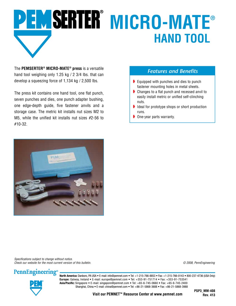 PEMSERTER Series P3? Press and Micro-Mate® Hand Tool